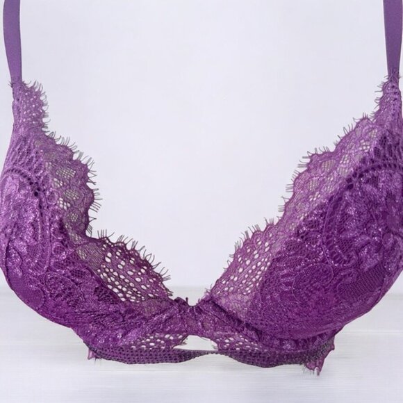 La SENZA Purple Lace Plunge Bra Sz 32F - Picture 2 of 9